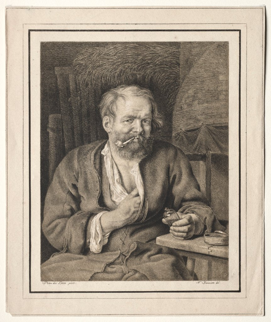 Detail of Peasant Sitting at a Table, Smoking a Pipe, 1817-1821 by Johann Nepomuk Strixner