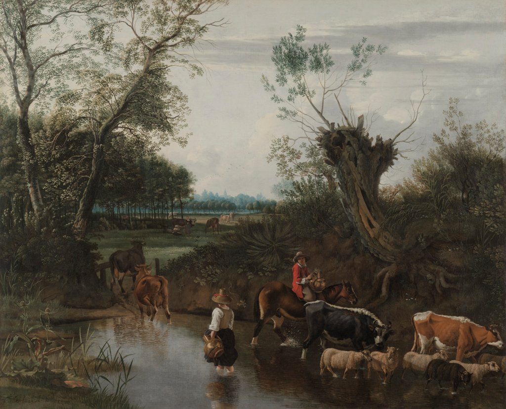 Detail of Peasants Crossing a Stream, c. 1670 by Jan Siberechts