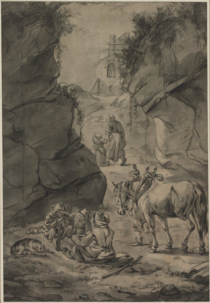 Detail of Peasants in a Rocky Landscape, second third 1600s by Jan Wouwerman