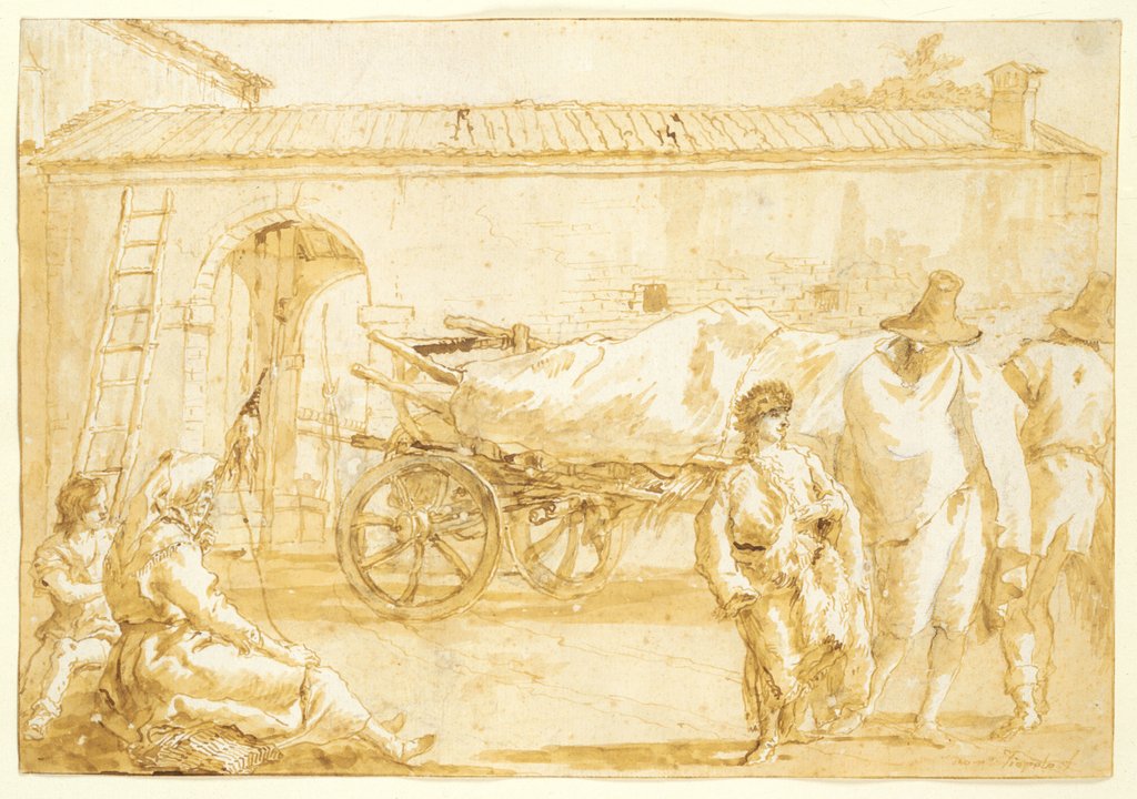 Detail of Peasants with a Farm-cart, c. 1790 by Giovanni Domenico Tiepolo