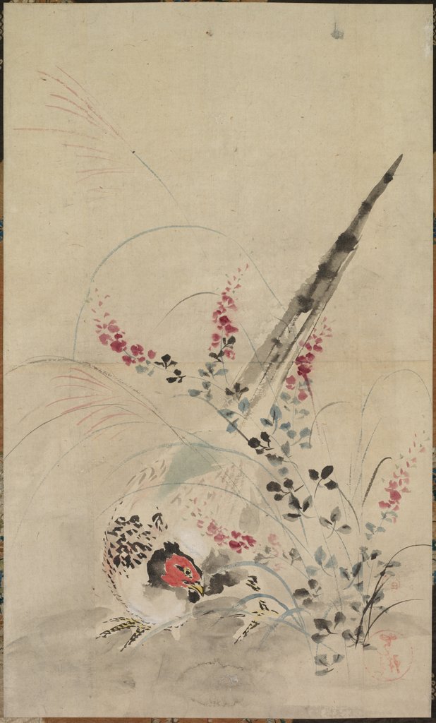 Detail of Pheasant and Grasses, late 17th-early 18th century by Ogata Korin (attributed to)