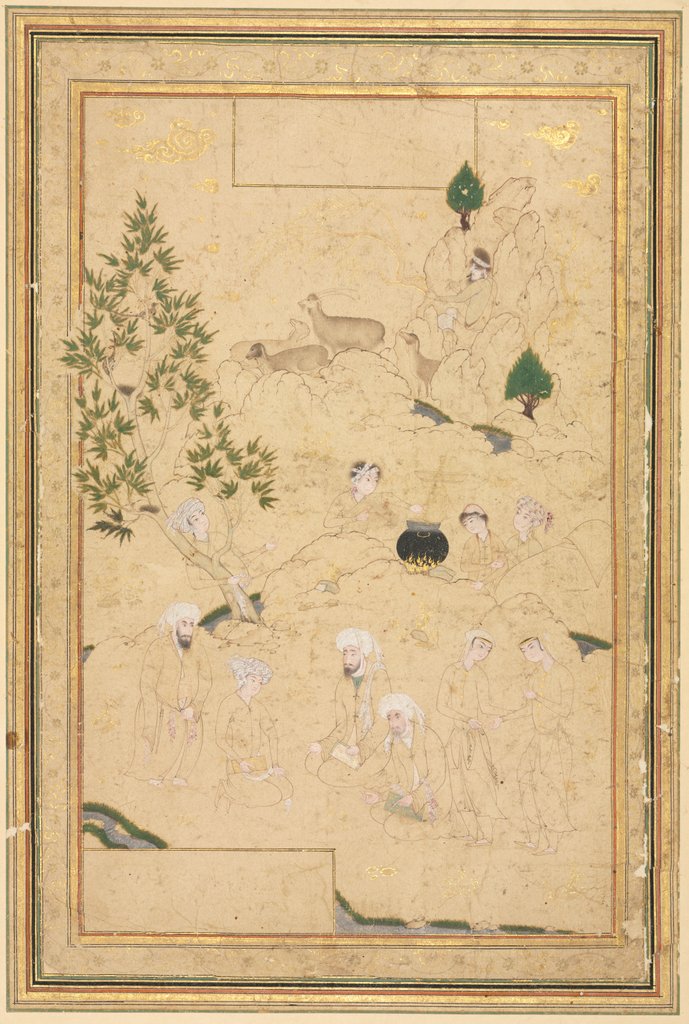 Detail of Picnic in the Mountains; Single Page Illustration, c. 1550-1600 by Muhammadi (style of)