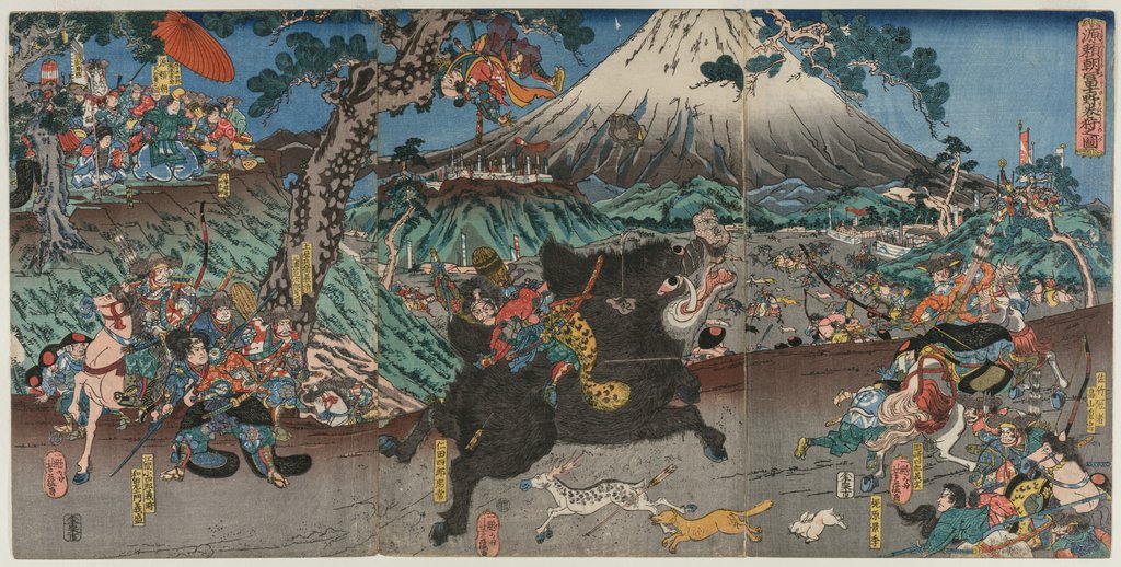 Detail of Picture of Minamoto no Yoritomo's Hunt on the Slopes of Mount Fuji, mid 1840s by Utagawa Yoshifuji