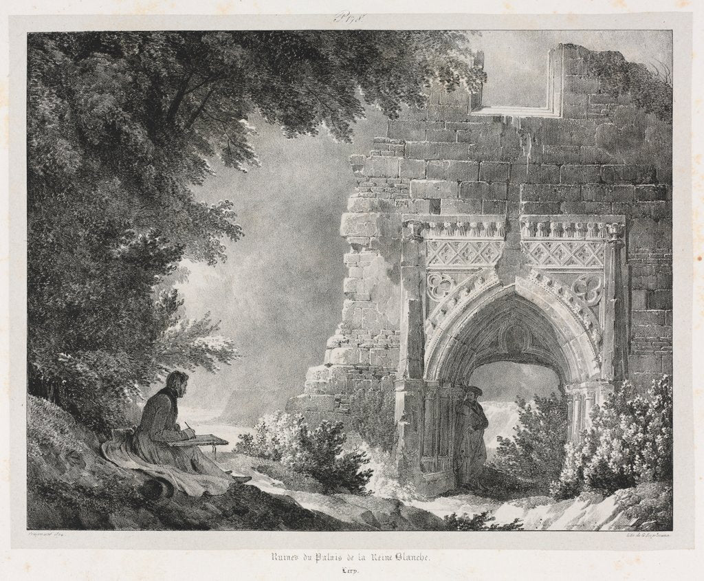 Detail of Picturesque and Romantic Journeys in Old France: Ruins of the Palace of the White Queen, 1824 by Alexandre-Evariste Fragonard