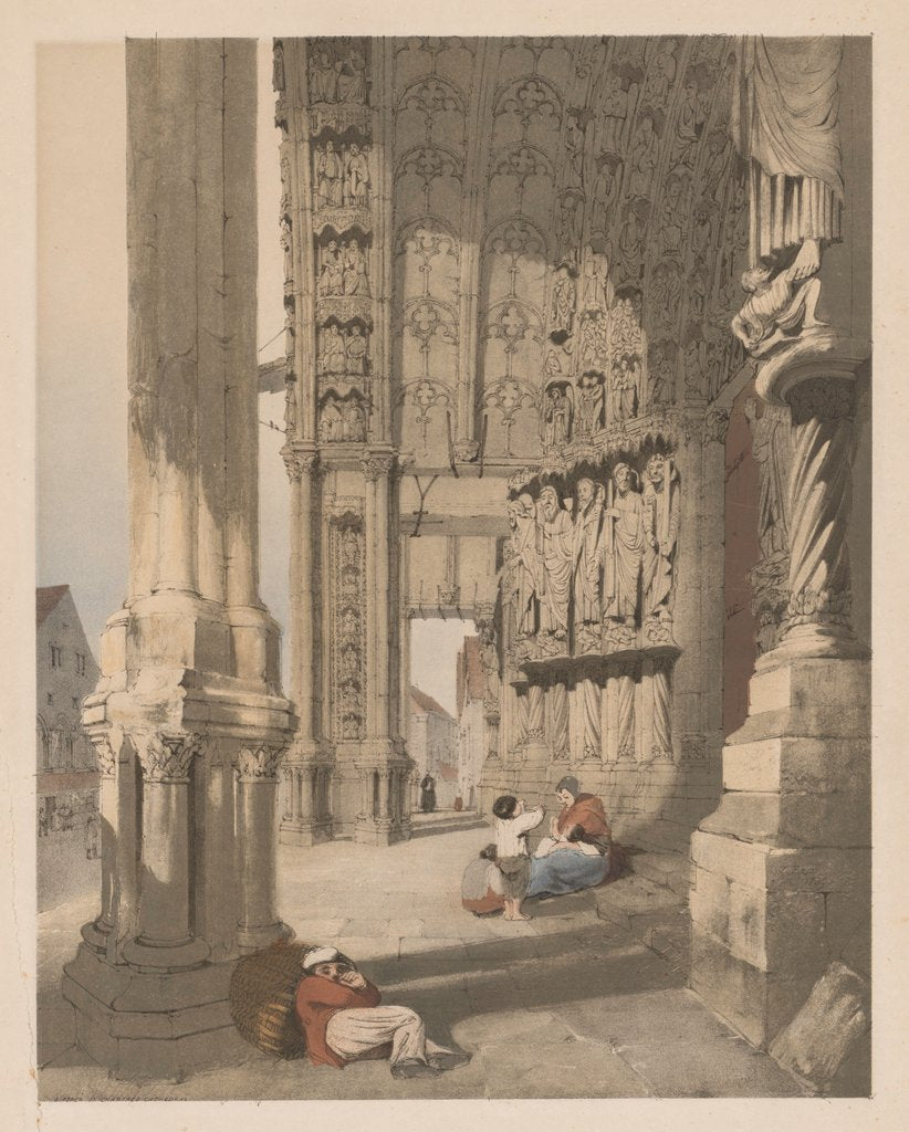 Detail of Picturesque Architecture in Paris, Ghent, Antwerp, Rouen, Etc.: South Porch of Chartres Cathedral,, by Thomas Shotter Boys