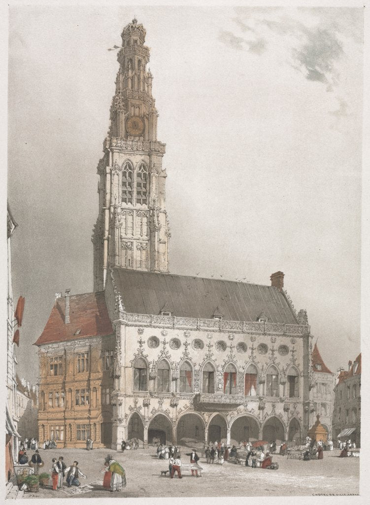 Detail of Picturesque Architecture in Paris, Ghent, Antwerp, Rouen: LHôtel de Ville, Arras, France, 1839 by Thomas Shotter Boys