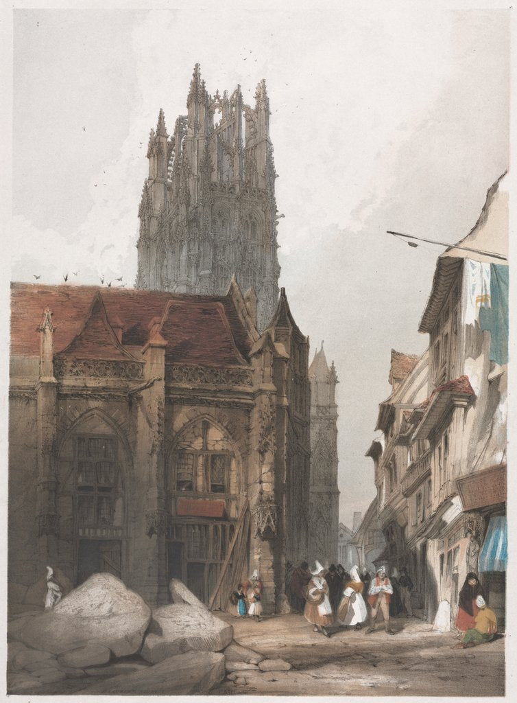 Detail of Picturesque Architecture in Paris, Ghent, Antwerp, Rouen: St. Laurent, Rouen, France, 1839 by Thomas Shotter Boys