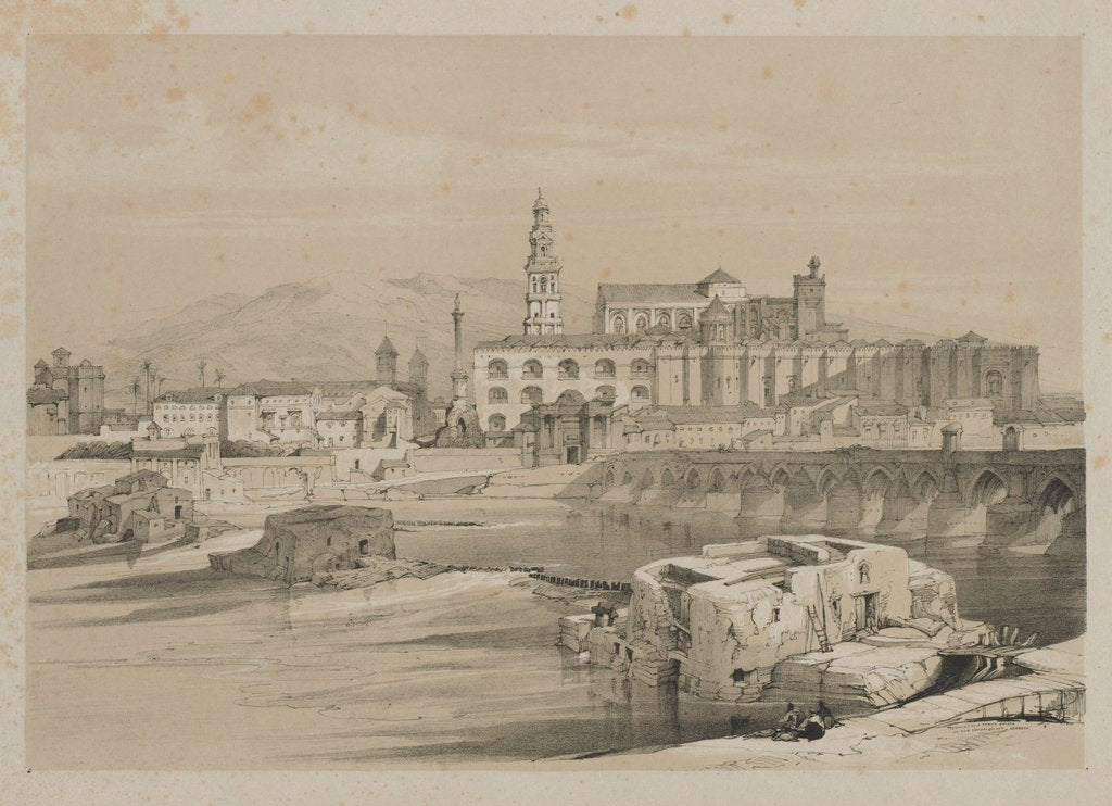 Detail of Picturesque Sketches in Spain: Remains of a Roman Bridge on the Guadalquiver, Cordova, 1837 by Thomas Shotter Boys