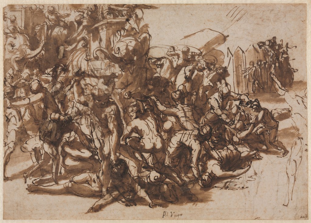 Detail of Poros Assailed by the Macedonian Army; Sketches of Animals, c. 1545/47 by Perino del Vaga