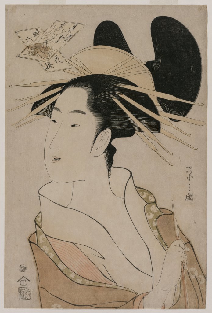 Detail of Portrait of a Courtesan Holding a Pipe…, mid 1790s by Ch?bunsai Eishi