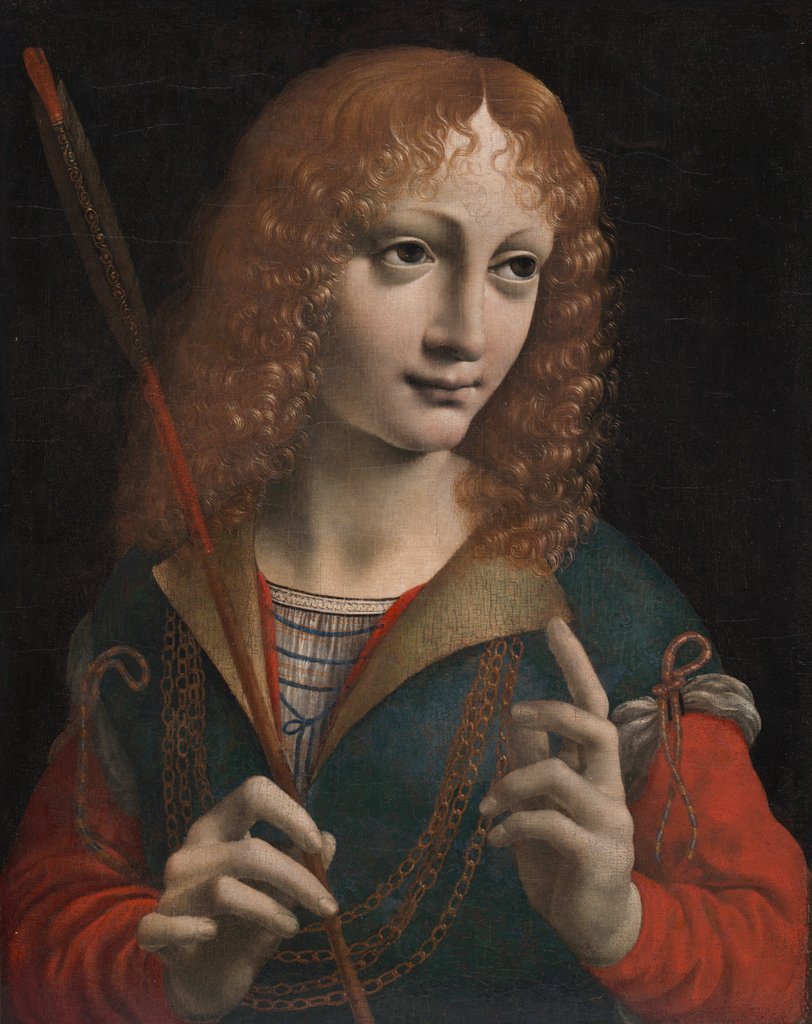 Detail of Portrait of a Youth as Saint Sebastian, late 1480s by Marco d'Oggiono (attributed to)
