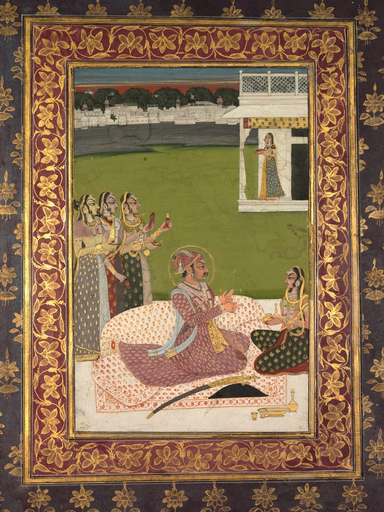 Detail of Portrait of Maharaja Savant Singh with Consort, Bani Thani, mid-1700s by Nihal Chand (attributed to)