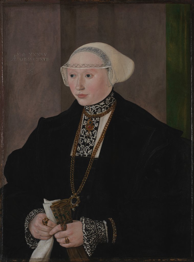 Detail of Portrait of Maria Kitscher, Frau von Freyberg, 1545 by Hans Mielich