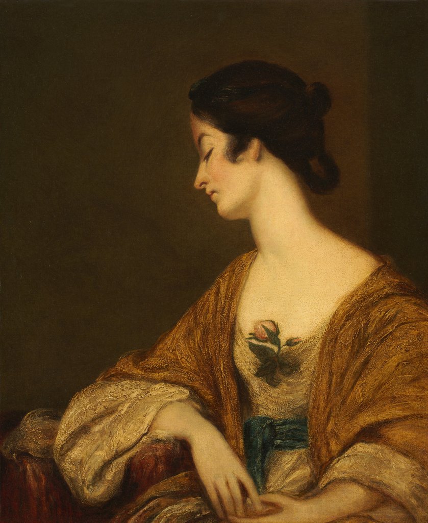 Detail of Portrait of Mrs. George Collier, 18th century by Joshua Reynolds (follower of)