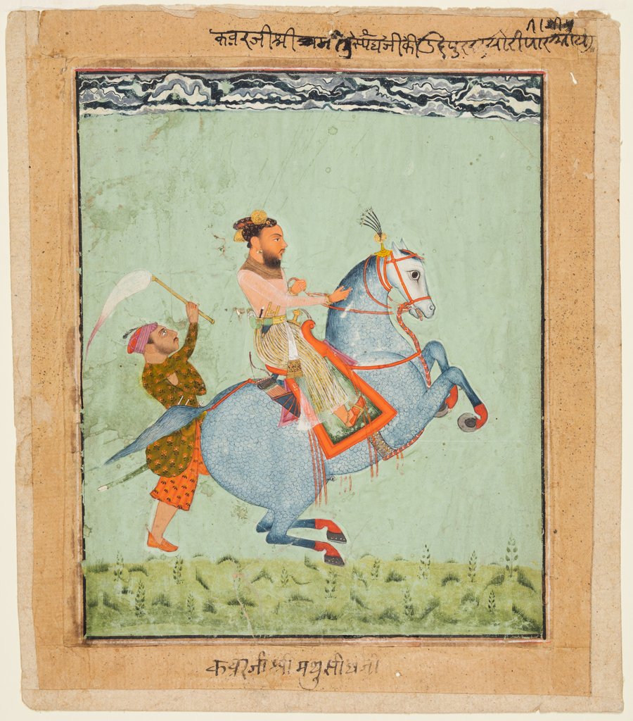 Detail of Prince Mathu Singh on a blue horse, c. 1720 by Unknown
