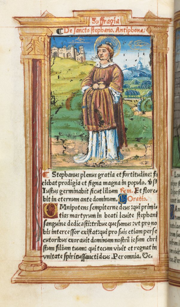 Detail of Printed Book of Hours: fol. 100v, St. Stephen, 1510 by Guillaume Le Rouge