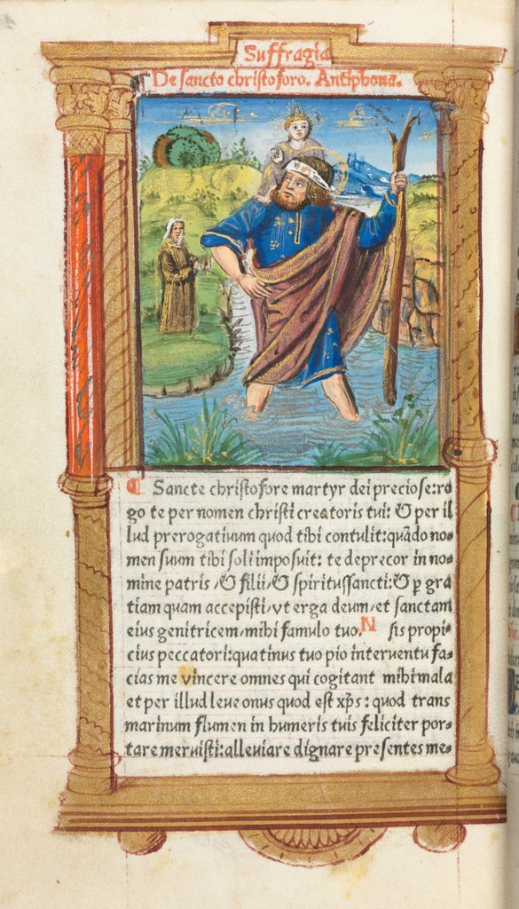 Detail of Printed Book of Hours: fol. 101v, St. Christopher, 1510 by Guillaume Le Rouge