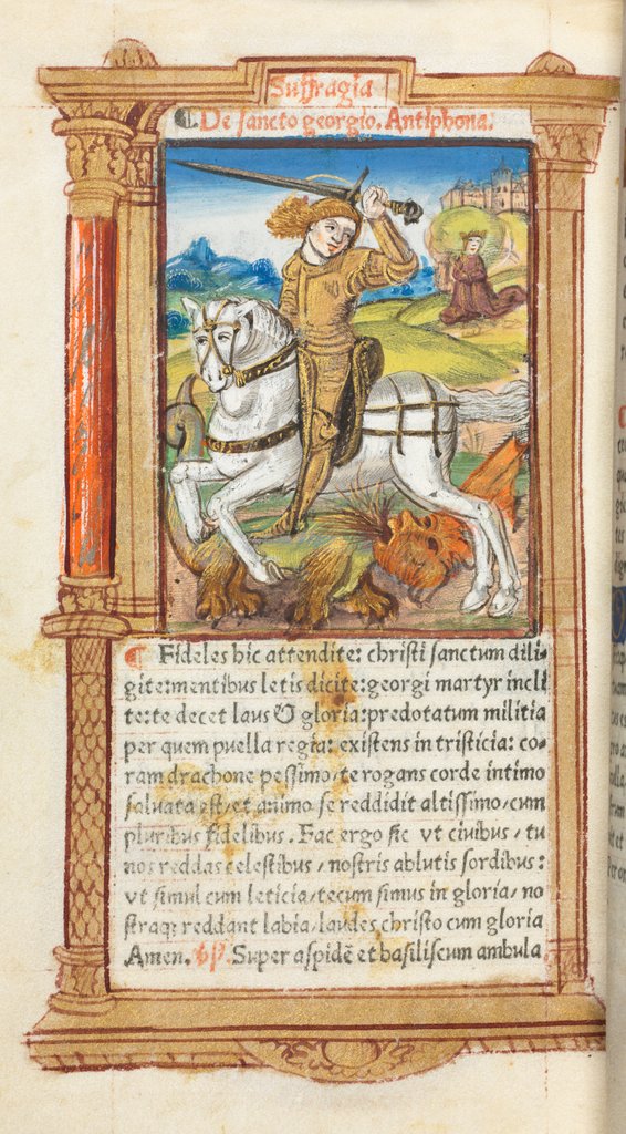 Detail of Printed Book of Hours: fol. 103v, St. George Slaying the Dragon, 1510 by Guillaume Le Rouge