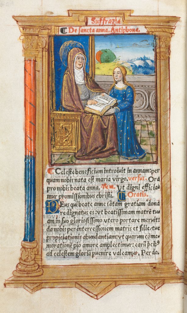 Detail of Printed Book of Hours: fol. 108v, St. Anne and the Virgin Mary, 1510 by Guillaume Le Rouge