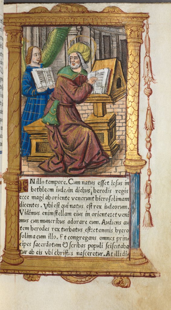 Detail of Printed Book of Hours: fol. 19r, St. Matthew, 1510 by Guillaume Le Rouge