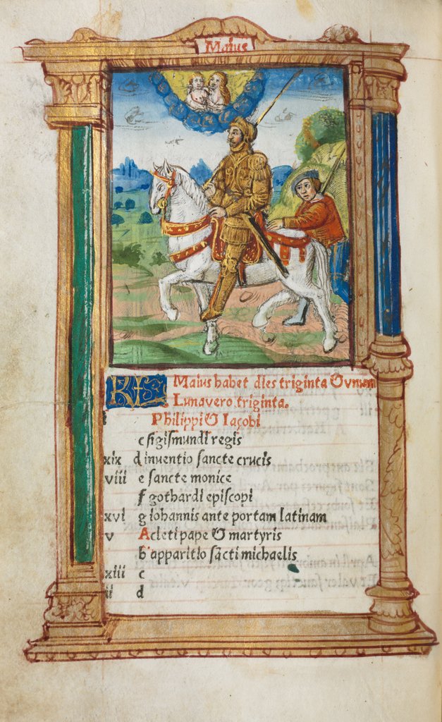 Detail of Printed Book of Hours: fol. 6v, May calendar illustration, 1510 by Guillaume Le Rouge