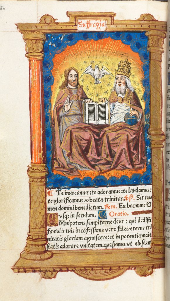 Detail of Printed Book of Hours: fol. 94v, The Trinity, 1510 by Guillaume Le Rouge