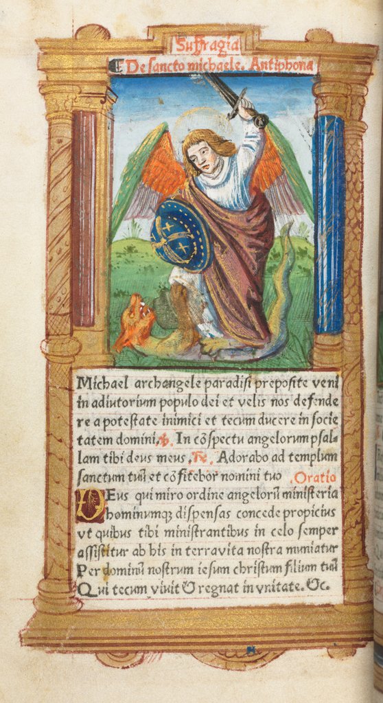 Detail of Printed Book of Hours: fol. 97v, St. Michael the Archangel, 1510 by Guillaume Le Rouge