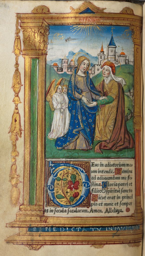 Detail of Printed Book of Hours: fol.29v, The Visitation, 1510 by Guillaume Le Rouge