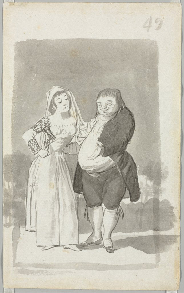 Detail of Prostitute Soliciting a Fat, Ugly Man; Young Woman Wringing Her Hands…, 1796-97 by Francisco de Goya
