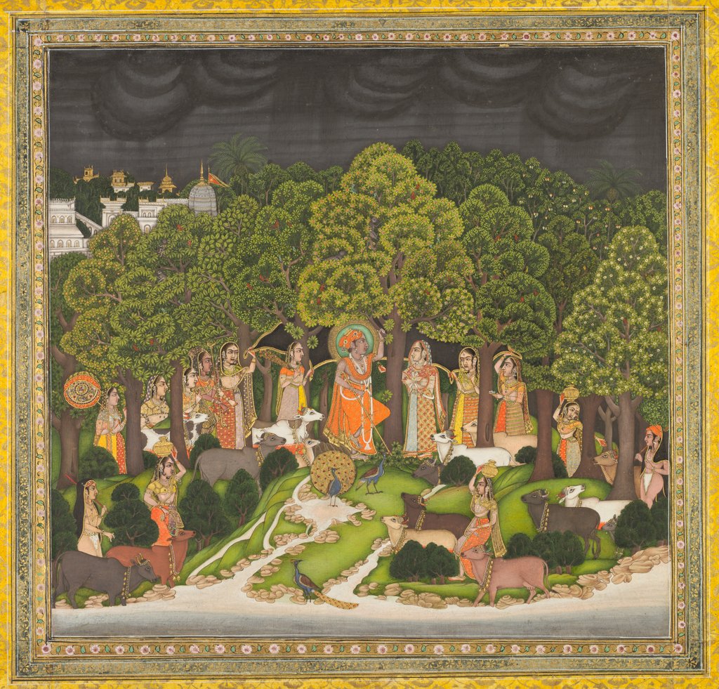 Detail of Radha and Krishna meet in the forest during a storm, c. 1770 by Unknown