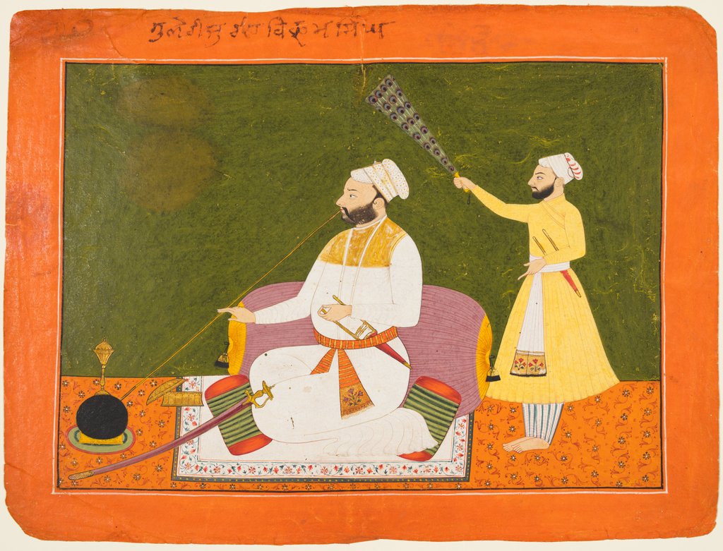 Detail of Raja Bikram Singh of Guler Smoking, about 1680 by Unknown