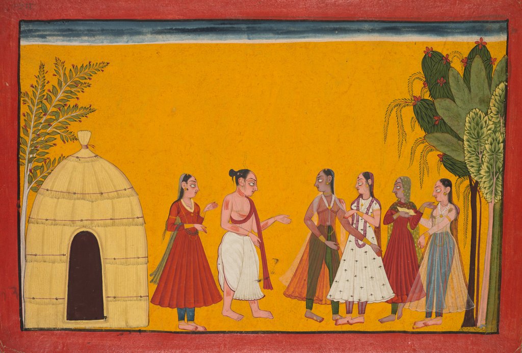 Detail of Rama and Sita Being Taken to the Priest to Fix the Wedding Date; page from the Ramayana…, c1700-17 by Unknown