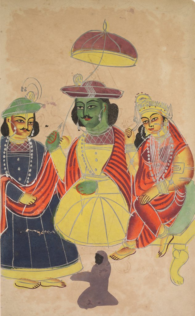 Detail of Rama and Sita Enthroned with Lakshmana and Hanuman Attending, 1800s by Unknown