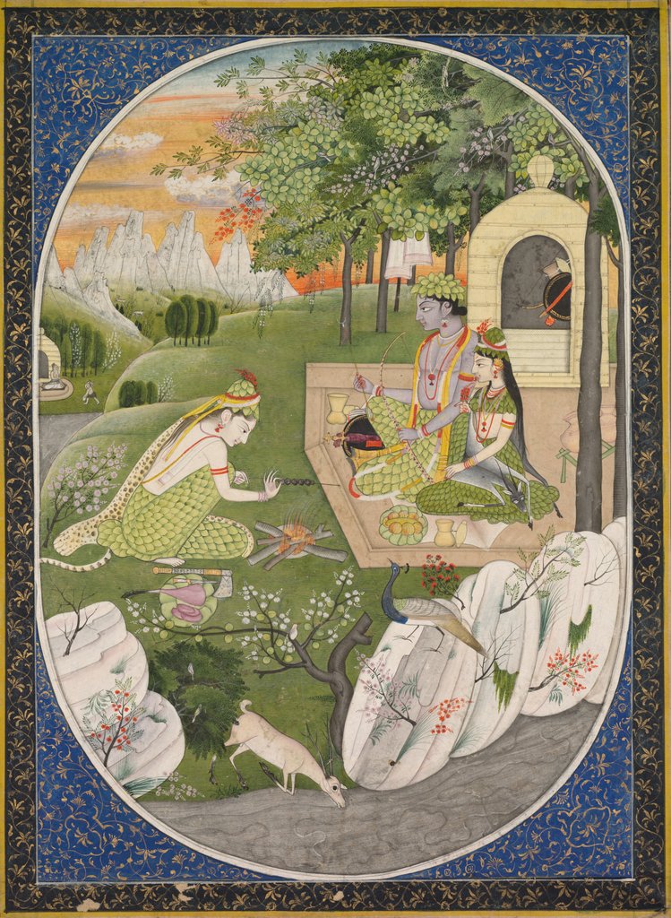 Detail of Rama, Sita and Lakshmana in the Forest, page from the Ramayana, c. 1830 by Unknown