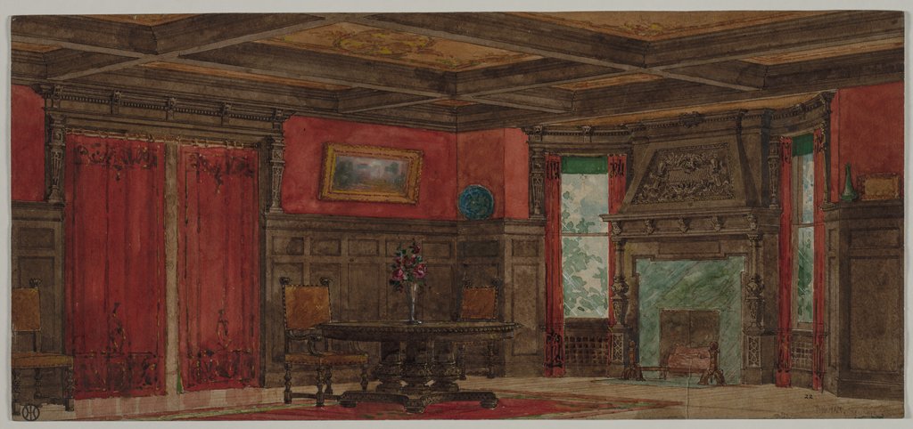 Detail of Rendering for Interior Design, about 1880- 1900 by August Frederick Biehle; M. James Bowman