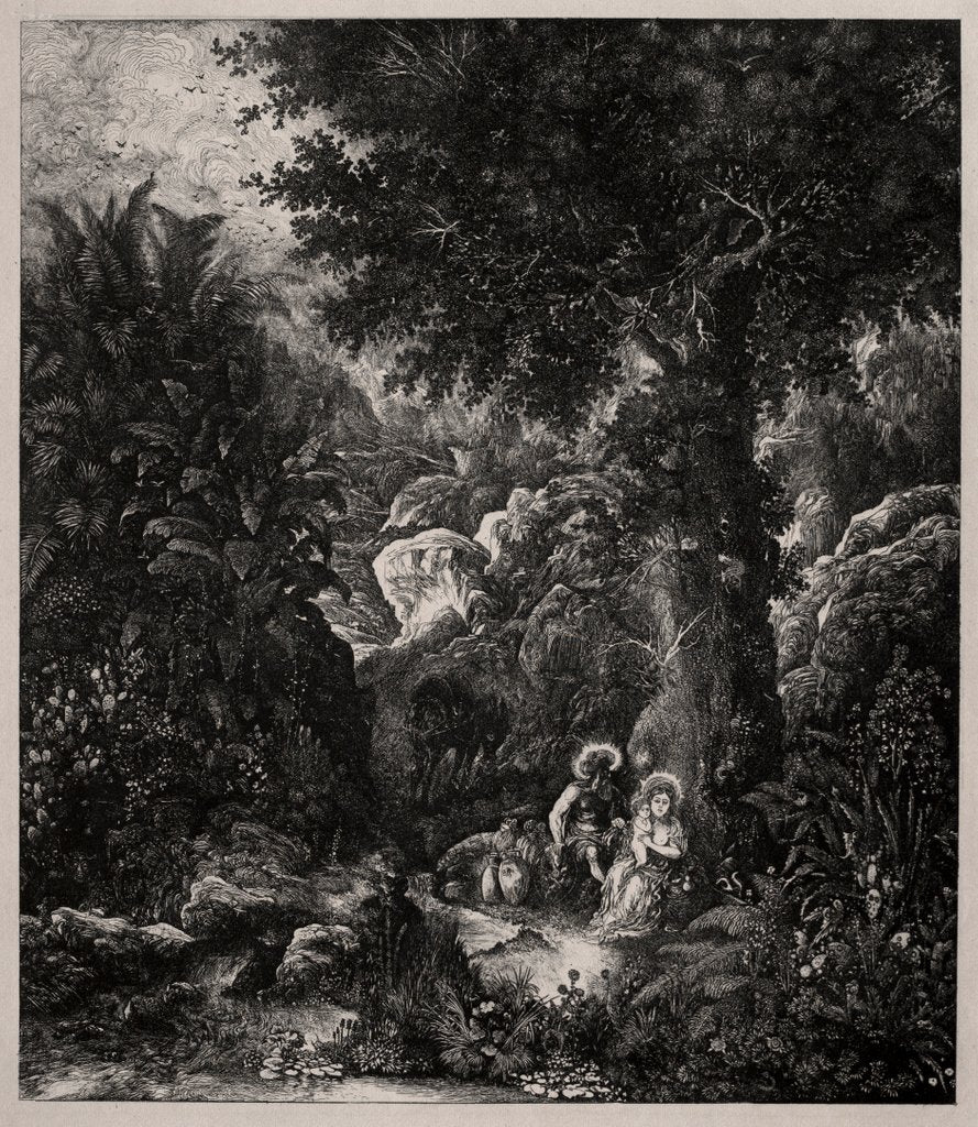 Detail of Rest on the Flight into Egypt with a Saddled Donkey, 1871 by Rodolphe Bresdin