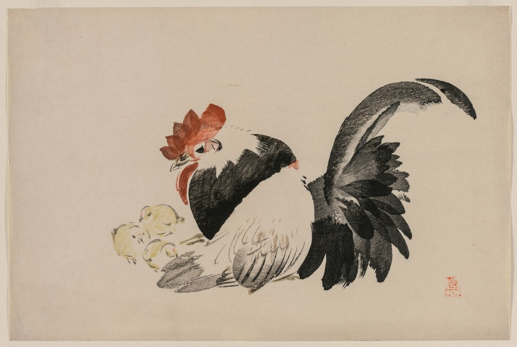 Detail of Rooster, Hen, and Chicks, c. 1880s by Shibata Zeshin