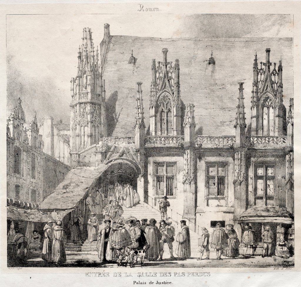 Detail of Rouen: Entrée de la Salle des Pas Perdus, Palais du Justice, 1824 by Richard Parkes Bonington