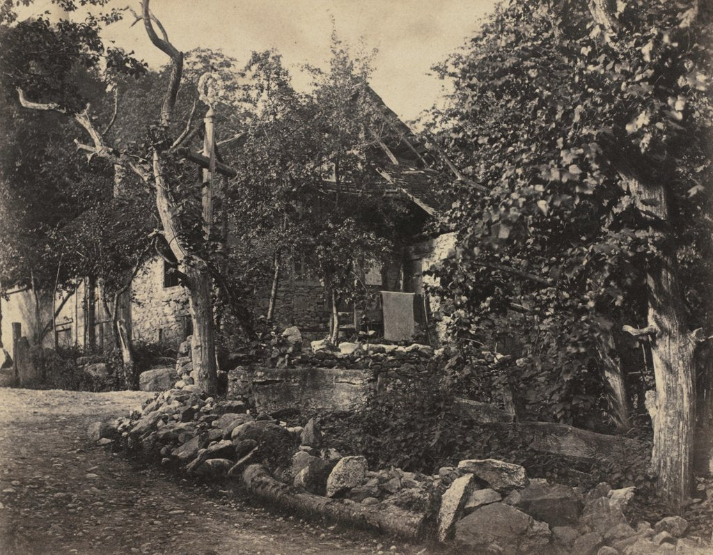 Detail of Rural Scene with Stone Building and Cross, c. 1857 by Charles-Fortunat-Paul-Casimir Perier