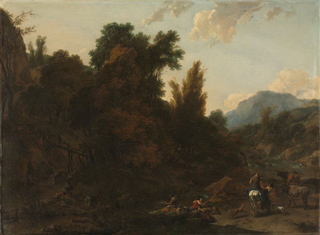 Detail of Rush Gatherers, 1657 by Nicolaes Berchem