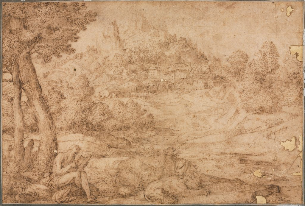 Detail of Saint Jerome in a Landscape, c. 1530 by Domenico Campagnola