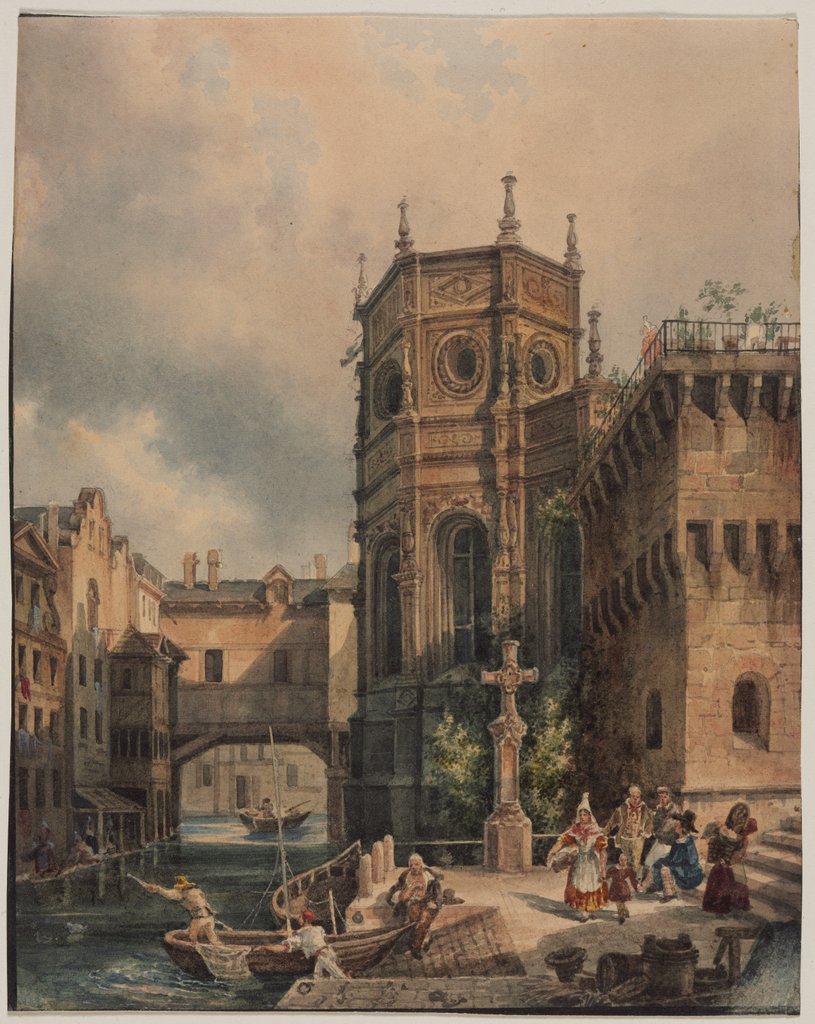 Detail of Scene on a Canal, first half 1800s by Hippolyte Jean Baptiste Garnerey
