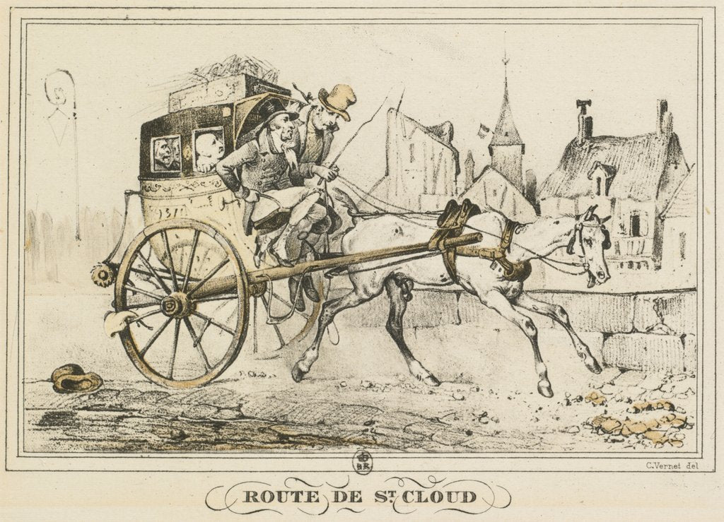 Detail of Scenes of Daily Life, Roads and Paths: Road to Saint-Cloud…, 1816 by Carle Vernet; Bance