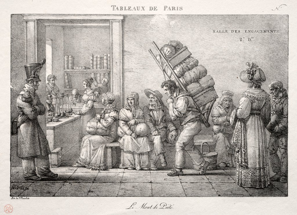 Detail of Scenes of Paris: The Pawnshop by Jean Henri Marlet