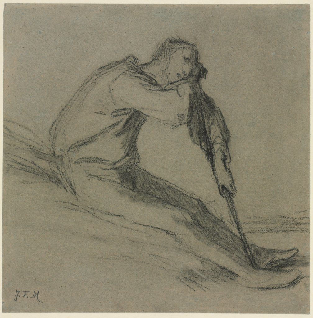 Detail of Seated Peasant Resting on a Hoe by Jean-François Millet