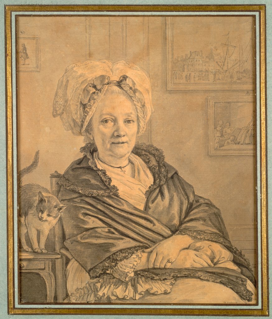 Detail of Seated Woman with a Cat, c. 1776 by Jean-Michel the Younger Moreau
