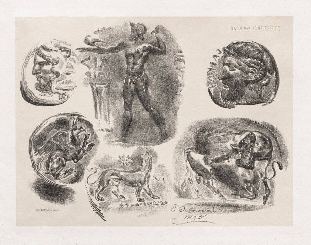 Detail of Sheet of Six Antique Coins, 1825 by Eugène Delacroix