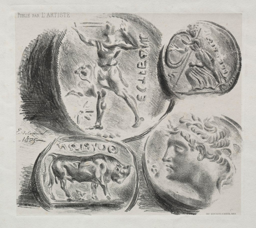 Detail of Sheet with Four Antique Medals, 1825 by Eugène Delacroix; Bertauts