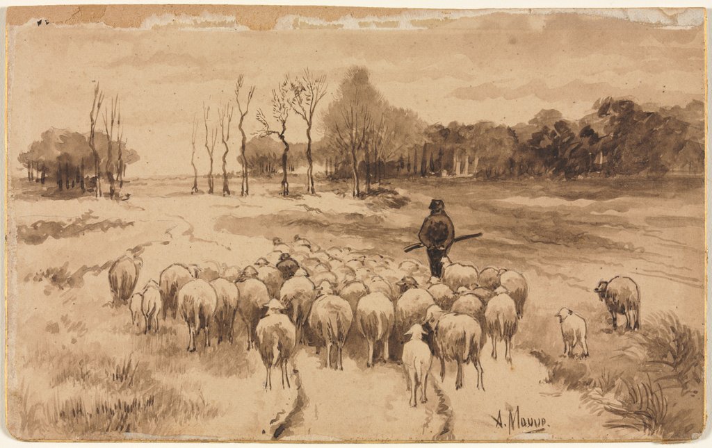 Detail of Shepherd with His Flock, c. 1870 by Anton Mauve