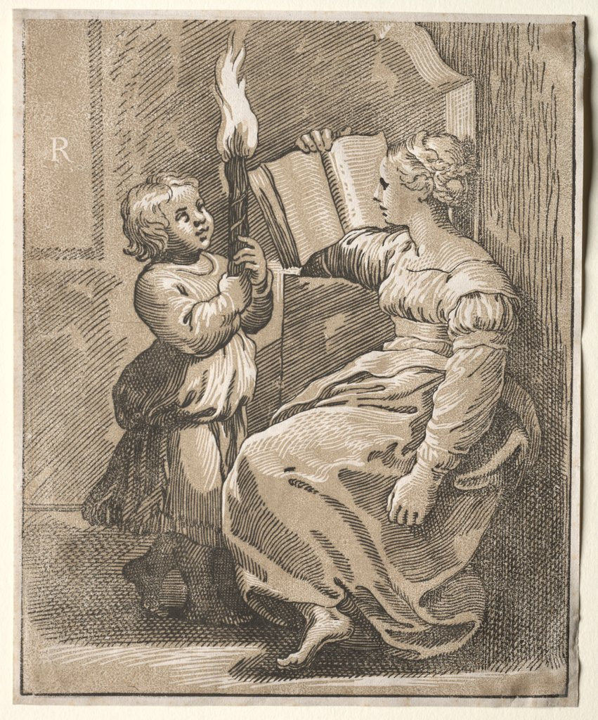 Detail of Sibyl Reading with a Child Holding a Torch, 1518-27 by Ugo da Carpi